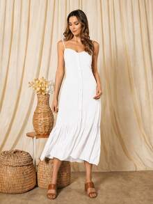 Long Dress In Viscose, Plain, Straps, Buttons In The Front, Cups And Lining. Elastex On The Back - Blanco - Ver 6