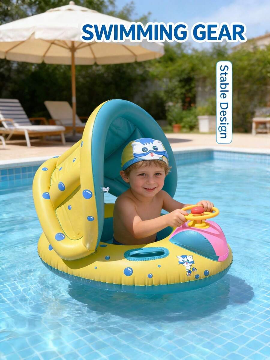 1PC Inflatable Swimming Ring With Adjustable Sun Shade Pool Float, Inflatable Swimming Floats Safety Seat - Multicolor - View 1