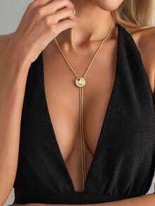 1 chiếc vòng cổ hình chữ Y thanh lịch dành cho nữ, vòng cổ dây hộp tối giản có tua rua, phụ kiện vòng cổ dài. - Vàng - Xem 4