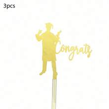 1pc/3pcs Acrylic Graduation Cap Cake Topper, Congratulations Graduate Cake Decor For Graduation Party - Multicolor - View 18