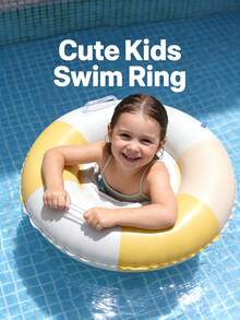 儿童游泳池充气座椅圈，可爱漂浮座椅圈，带双把手，适合儿童学习游泳，泳池/浴缸充气游泳圈，腋下漂浮圈，夏季游泳泡沫底口袋圈，粉色/绿色/黄色 - 彩色 - 查看 1