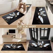 1 pieza Alfombra de cocina antideslizante con estampado de mariposas y flores, alfombra antideslizante para decoración de fiestas, alfombra impermeable y absorbente para cocina, pasillo, baño, lavandería - Multicolor - Ver 2