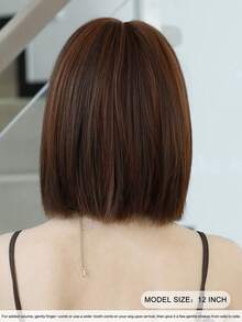 7JHH WIGS 蜜棕色波波头假发，12英寸，时尚简约短直发，带刘海，棕色底色混合金色挑染，优质丝滑耐热合成假发，适合日常佩戴、节日派对、角色扮演等场合，是女孩的理想礼物。 - 挑染棕色 - 查看 3