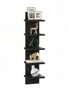 1pc Floating Storage Shelf Wall Rack, Decorative Organizer Rack For Books, Magazines, Toys, Figurines, Bohemian Nordic Ins Style Wall Mounted Rack For Bedroom, Living Room, Dining Room, Kitchen, Office, Small Plant Shelf - Black and White - View 1