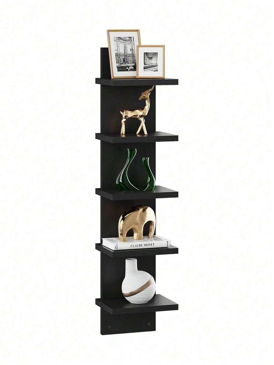 1pc Floating Storage Shelf Wall Rack, Decorative Organizer Rack For Books, Magazines, Toys, Figurines, Bohemian Nordic Ins Style Wall Mounted Rack For Bedroom, Living Room, Dining Room, Kitchen, Office, Small Plant Shelf - Black and White - View 1