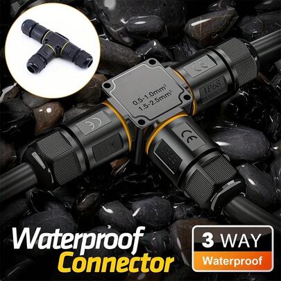 1/2pcs 3-Way Waterproof Outdoor Cable Connector, 3-Pin Quick Splice Connector Box, No Welding Replaceable Lever-Type Wire Connector, Suitable For Underground/Outdoor Wiring