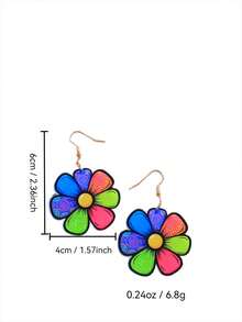 1 Đôi bông tai acrylic 2D hình hoa nhiều màu sắc theo phong cách nghỉ dưỡng, bông tai hình hoa hoạt hình vẽ tay sáng tạo, quà tặng đeo hàng ngày cho phụ nữ - Nhiều màu - Xem 2