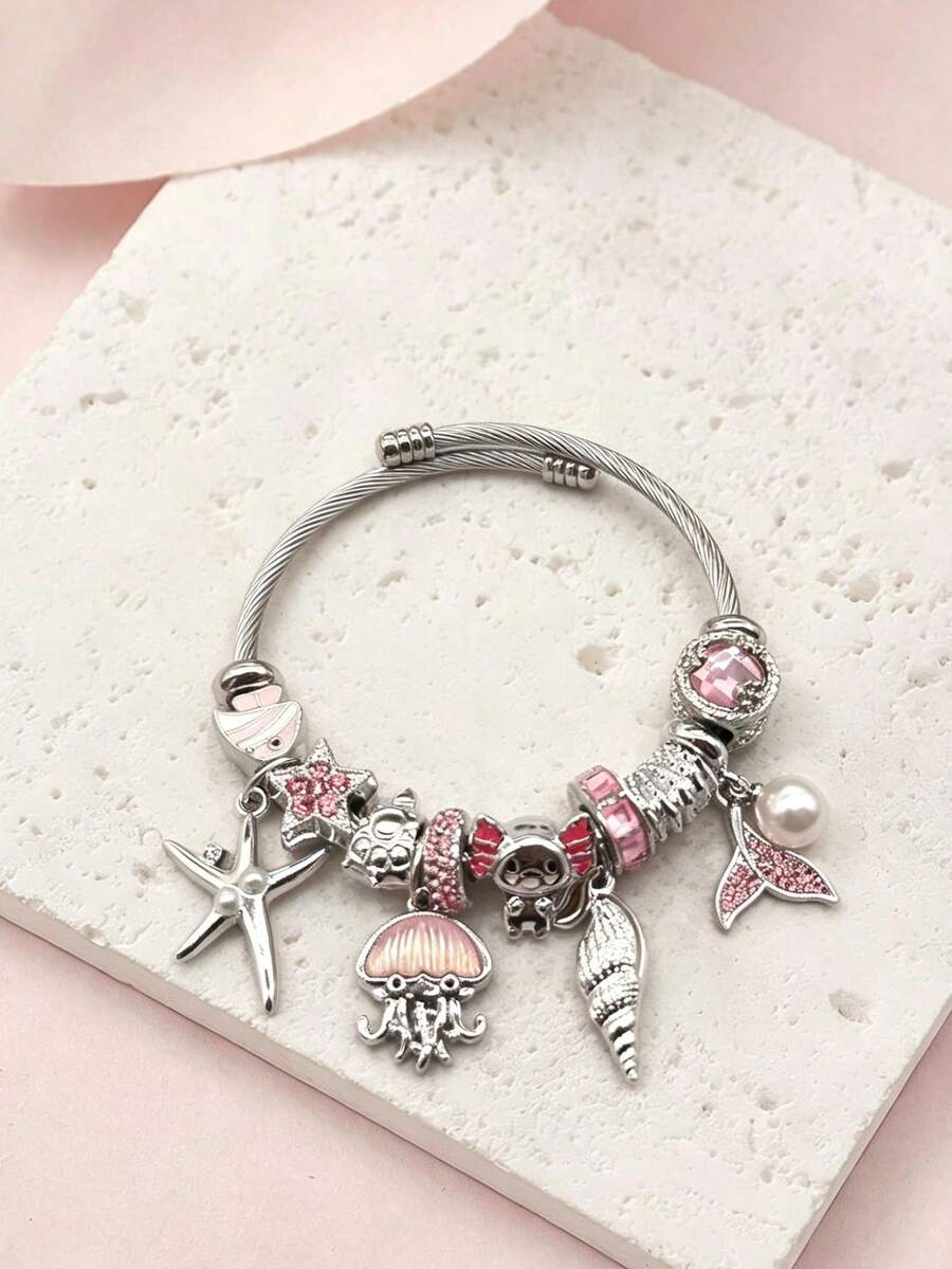 1 chiếc vòng tay mùa hè màu xanh dương phong cách đại dương với mặt dây chuyền có thể tháo rời - hình sao biển, vỏ sò, cá voi, rùa, ngọc trai, cá, sứa, trai đính đá, trang sức đa năng, quà tặng ngày lễ và kỳ nghỉ. - Nhiều màu - Xem 1