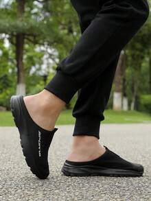 Men's Summer Breathable Slip-On Sandals, Korean Style Casual Backless Slippers, Women's Flat Outdoor Slides, Non-Slip Comfortable Mules For Big Sizes - Black - View 3