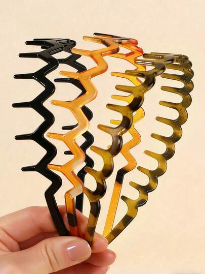 两件套波浪形发箍，简约防滑，男女皆宜，保护头发和皮肤，黑色、棕色和豹纹图案可选。