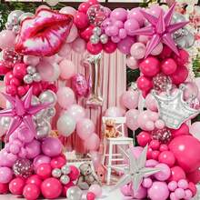 Este conjunto de 143 piezas presenta un arco de globos con corona de estrella plateada explosiva, rosa brillante y rosa, con lentejuelas de lámina, perfecto para fiestas de cumpleaños, baby showers, despedidas de soltero/soltera, despedidas de novia, fondos de boda y decoración del hogar. - Ver 2
