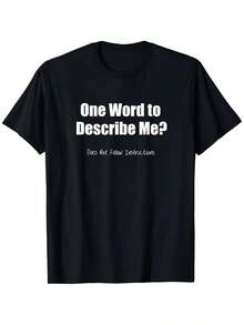 Camiseta negra con texto blanco| Una palabra para describirme: Camiseta casual de manga corta con cuello redondo para hombre, ideal para actividades al aire libre y regalos navideños, talla grande 2026, regalo perfecto para el novio o papá en el carnaval, corte holgado. - Negro - Ver 6