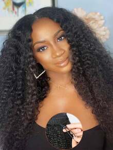 Half Wig Human Hair Jerry Curl With Drawstring Glueless Wear With Or Without Headband Wigs Human Hair For Women Beginner Friendly 200% Density 30 Inch - Natural Black - Xem 4