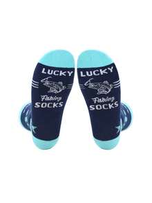 1 Pair Lucky Fishing Cotton Socks, Funny Men's Socks With Fish And Fishbone Patterns, Casual Creative Gift - Amusing Gift For Fishing Enthusiasts, Suitable For Fishing And Daily Wear - Multicolor - View 2