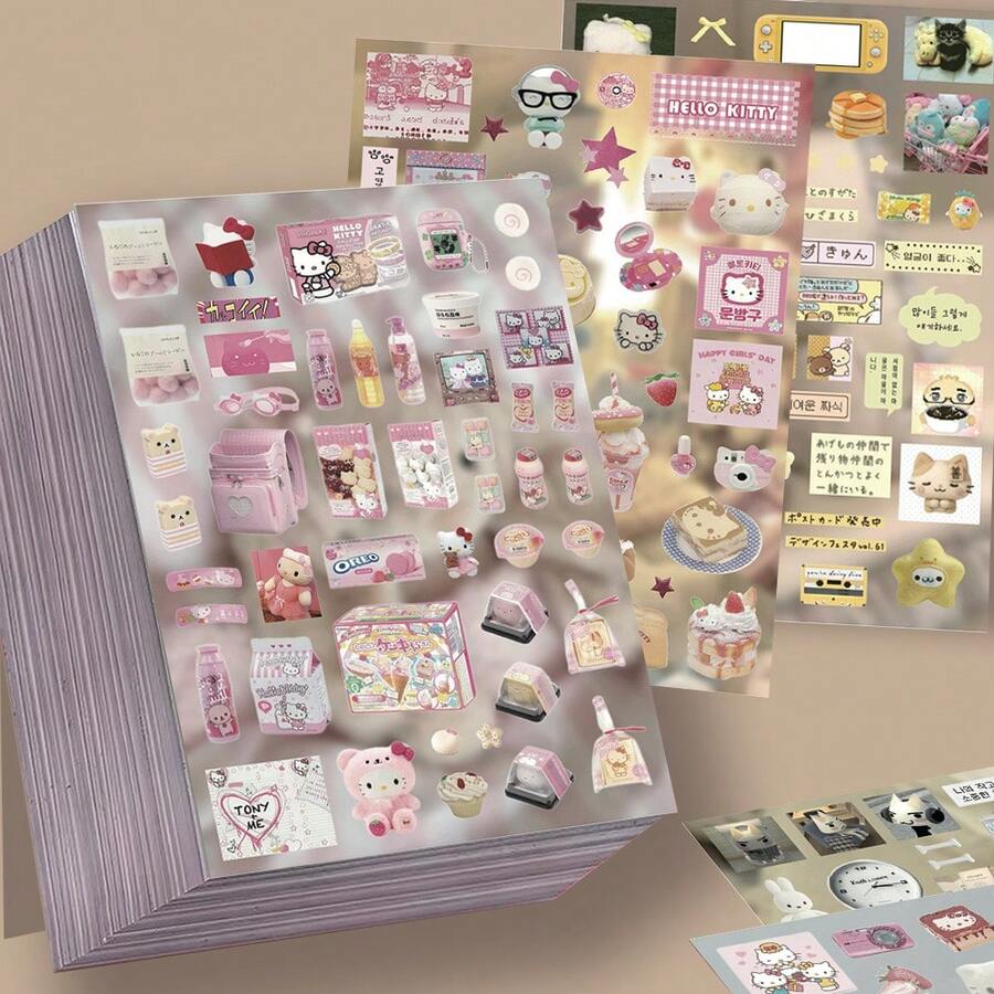 8pcs Hello Kitty Sticker Sheets, Sanrio Cute Doodle Decorative Stickers ...