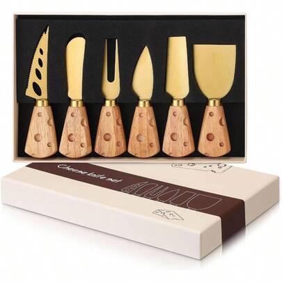 6 Pcs Gold Cheese Knives Set Tools Stainless Steel Cheese Slicer And Cutters Kitchen Board Knife Set Kitchen Charcuterie Board Accessories Housewarming