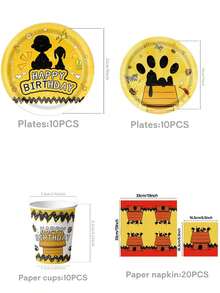 Cartoon Dog-Themed Disposable Plates, Napkins, And Cups - Party Set For 10 People, Suitable For Birthdays, Weddings, Holiday-Themed Parties, Family Picnics, And More. - Multicolor - View 14
