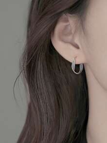 1 par de pendientes de diseño retorcido minimalista, pendientes elegantes de lujo para mujer, diseño novedoso, versátil para ir al trabajo y citas - Plateado - Ver 3