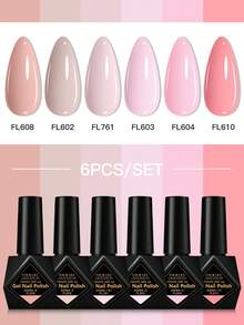 FOUR LILY 6件組 10ml 裸粉色凝膠指甲油套組，無HEMA TPO 半永久浸泡式UV凝膠指甲油，適合夏季美甲，持久、無鉛 DIY 指甲設計裝飾，美甲繪製凝膠指甲油，適用於沙龍與居家美甲護理 - 彩色 - 查看 3