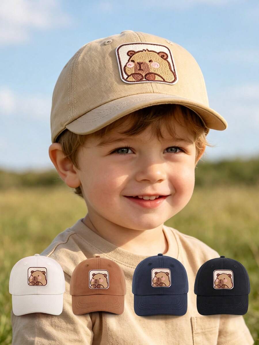 1 pieza Gorra de béisbol para niños con etiqueta falsa de dinosaurio, gorra de unicolor con protección solar, adecuada para protección solar al aire libre y uso casual diario - Kapibala - Ver 1