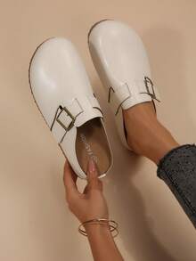 Comfortable Slip-On Mule Slippers, Soft Sole Non-Slip Closed Toe, Casual Commuting Wear - Off-white - View 1