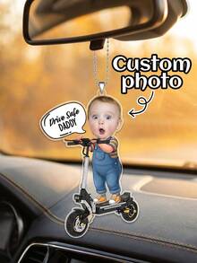Pingente personalizado para carro com foto de bebê (1 unidade), decoração personalizada em acrílico para espelho retrovisor, presente de Dia dos Pais para pai, marido ou namorado, presente de para novos motoristas, acessório fofo de desenho animado para pendurar em carro ou . - Multicolorido - Ver 5