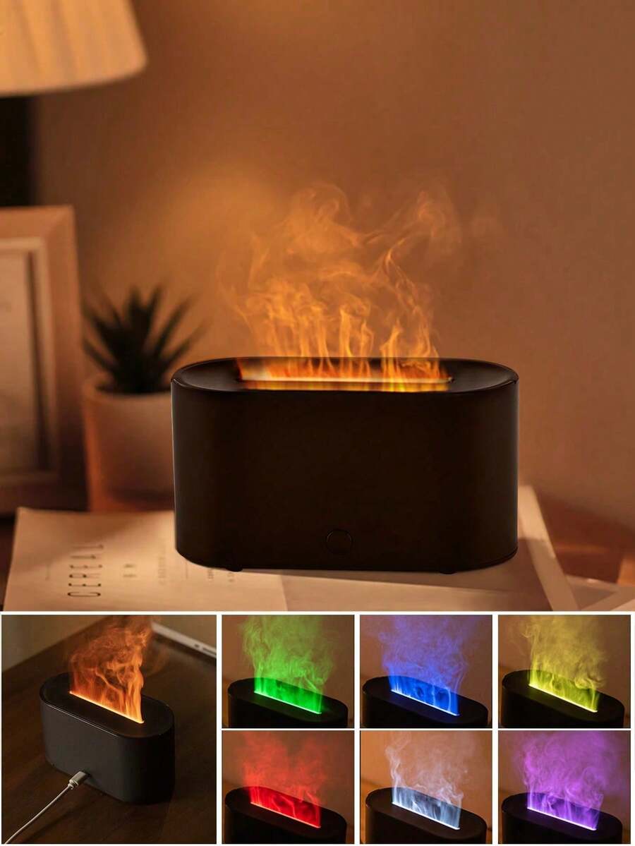 1pc USB Simulated Flame Humidifier Aroma Diffuser, Bedside Night Light With Sleeping Flame, Colorful Flame Essential Oil Diffuser, Suitable For Office And Home Use - Multicolor - View 1