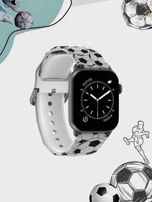1 dây đeo đồng hồ silicon họa tiết bóng đá đen trắng, mềm mại, co giãn, thoáng khí, thoải mái, tương thích với Apple Watch 38mm 40mm 41mm 42mm 44mm 45mm 49mm (S10/S11 42mm) (S10/S11 46mm), dây đeo đồng hồ silicon thể thao thời trang và dễ thương, phù hợp với . - Nhiều màu - Xem 3