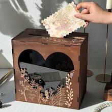 Hộp đựng thiệp ghi danh khách mời đám cưới sáng tạo mới, hộp gỗ tự lắp ráp để ký tên khi kết hôn. - A - Xem 2