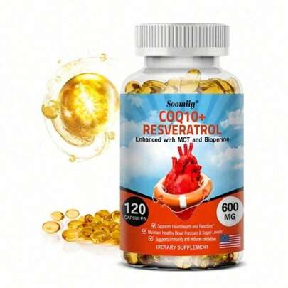 Bunkell Coenzyme Q10 + Resveratrol Supplement Capsules, 600 Mg Per Serving - Suitable For Women, Easy To Swallow, Heart Health Support - 120 Softgels