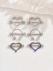 2pcs/Set Fashionable Heart-Shaped Piercing Jewelry Set For Women, Hypoallergenic 316L Stainless Steel Heart-Shaped Barbell Nipple Rings, Body Piercing Jewelry Designed For Women, Suitable For Daily Wear And Gifts - Multicolor - View 1