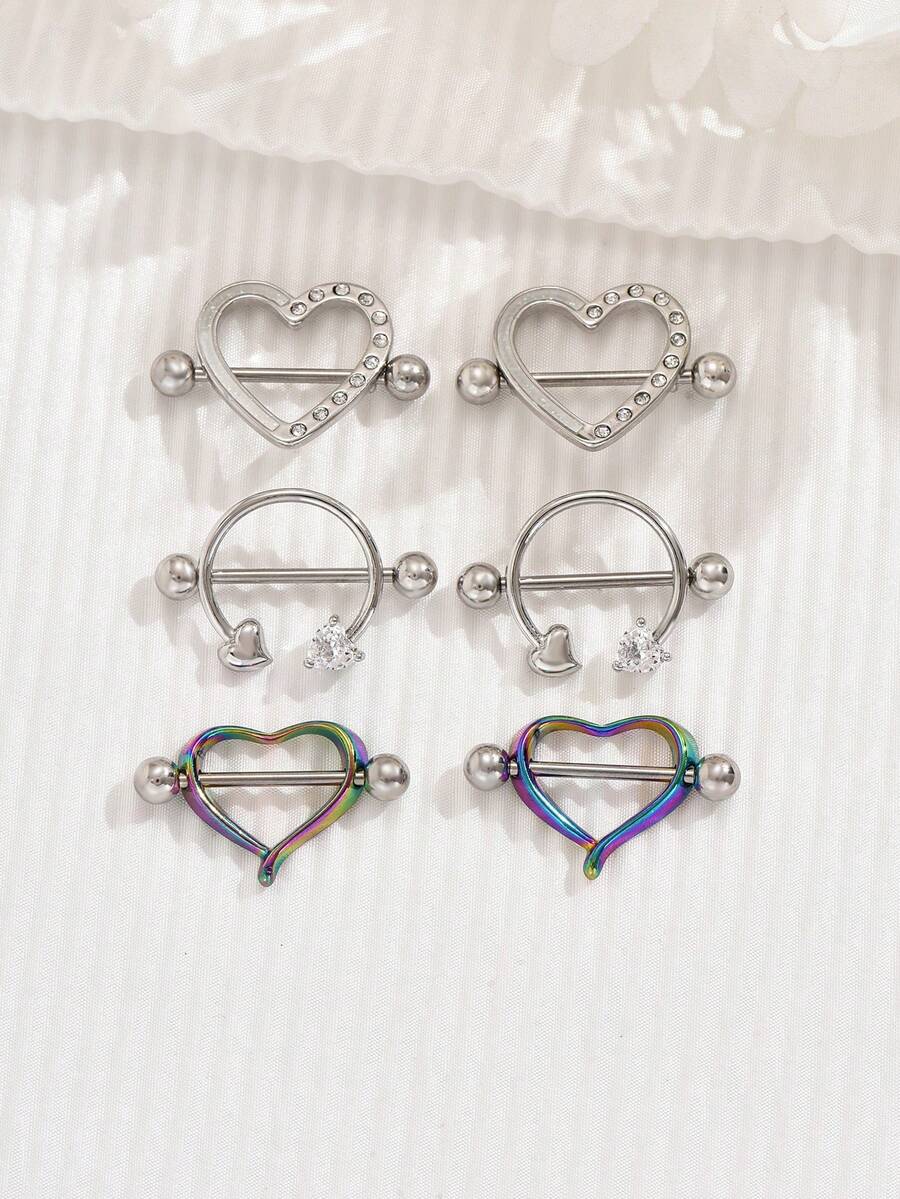 2pcs/Set Fashionable Heart-Shaped Piercing Jewelry Set For Women, Hypoallergenic 316L Stainless Steel Heart-Shaped Barbell Nipple Rings, Body Piercing Jewelry Designed For Women, Suitable For Daily Wear And Gifts - Multicolor - View 1