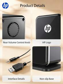 HP NS1 Pro 有线扬声器，USB + 3.5mm 音频接口，白色简约设计，1.3 米线缆长度，桌面扬声器 - 查看 5