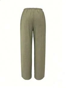 Pantalones casuales holgados para mujer, diseño ligero y transpirable con cintura de cordón, color verde oliva y corte favorecedor, perfectos para paseos, compras, reuniones con amigos, uso diario y combinaciones con tops y blusas frescas - Verde militar - Ver 6