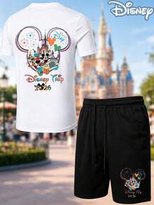 Men 2 Piece Outfits Disney Trip 2026 Officially Licensed , Disney Castle Characters Graphic Tees, Shorts For Men Summer Clothes Casual Streetwear Theme Park 2PC Set - 白色 - 查看 2