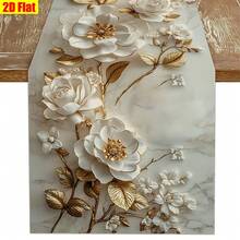 1 chiếc khăn trải bàn hoa 2D trang nhã, hoa trắng với cành vàng - Thiết kế hoa tinh tế, chất liệu polyester bền chắc, lý tưởng cho các bữa ăn ngày lễ và tiệc ngoài trời, phù hợp cho phòng ăn gia đình và nhà hàng, đồ dùng nhà bếp, trang trí bàn tiệc. - Vàng trắng - Xem 1