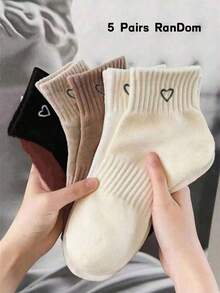 5/10 Pairs Women's Random Color Ankle Socks With Heart Non-Slip Soft Breathable, Suitable For Sports And Leisure - Multicolor - View 11