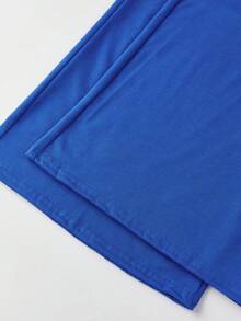 Womens Wide Leg Pants Casual Loose Fit Stylish Solid Color Elastic Pleated Low Rise Trousers - 藍色 - 查看 8