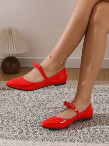 AKSKATE Women's Patent Leather Bow Pointed Toe Mary Jane Flats | Soft Sole Slip On Shoes | Ideal For Office, Commute, Date & Casual Daily Wear - Đỏ - Xem 2