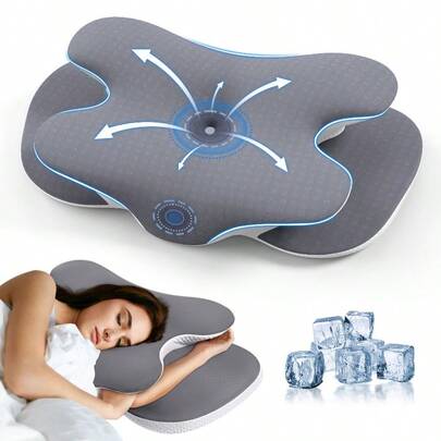 1/2pcs Slow Rebound Memory Foam Pillow, Ergonomic Pillows For Neck And Shoulder Pressure, Cervical Neck Support For Side/Back/Stomach Sleepers, With Washable Cooling Pillow Case, 12/14cm Height, Grey