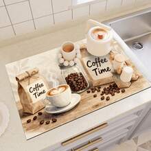 1pc Dish Drying Mat, Coffee Machine Pad, Polyester Absorbent Mat With Coffee Beans & Cup Pattern, Multipurpose Draining Mat, Home Gift, Tabletop Decor - XYLSD-226 - View 6