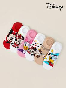 Disney 1/5/8 đôi tất nữ dáng ngắn, thoáng khí, họa tiết hoạt hình jacquard ngẫu nhiên, thích hợp mặc hàng ngày, dự tiệc và làm quà tặng ngày lễ. - Nhiều màu - Xem 8