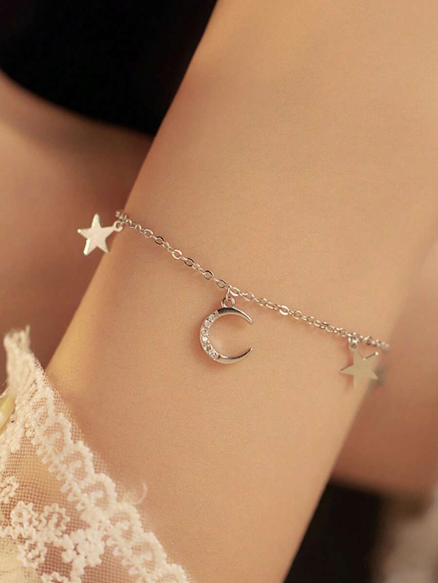 1件精美S925银星月流苏手链，精致百搭的友谊礼物，适合派对和日常佩戴 - #1 - 查看 1
