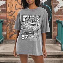 2026 New Summer Pairxily Oversized Graphic Tees For Women Baggy Streetwear Preppy Shirts For Teens Race Car Checkered Flag Drop Shoulder Top Casual T- - 淺灰色 - 查看 2