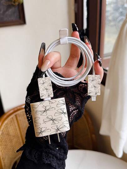 4 piezas Funda protectora con diseño de lazo a rayas para cabezal de carga, organizador de cable compatible con cargador de 20W para iPhone 15 Pro Max, 17 Pro Max, 16 Pro Max, 11, 12, 13, 14 Pro Max, de moda
