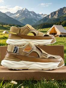 Men's Summer Sandals, Sports Outdoor Sandals, Fashion Sandals, Beach & Garden Flat Sandals, Beige & Black Sandals, Men's Outdoor Slippers, Casual Soft-Sole Comfortable Outdoor Sandals, MD Non-Slip Slippers, Suitable For Daily Casual Outdoor, Size 39-45, Holiday Gift (Handpainted Soles, Asymmetrical Patterns) - Khaki - View 2
