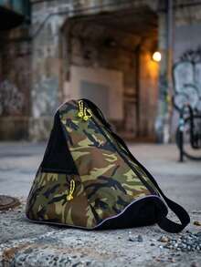 Mochila Porta Patines de Diseño Triangular con Estampado de Camuflaje y Malla de Ventilación – Estuche de Transporte Ergonómico para Patinaje en Línea y Cuatro Ruedas - Camuflaje - Ver 1