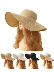 1pc Women's Wide Brim Summer Outdoor Sun Hat, Beach Hat, Sun Protection Hat, Suitable As Gift For Women - Beige 1 - View 12