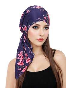 1pc Curved Two-Tail Hat Floral Elastic Headscarf Muslim Printed Turban Hat Headscarf - Color - View 6
