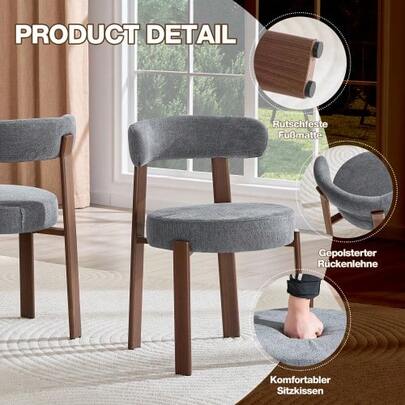 Essstuhl Mittelalter Moderne Stoff Küchenstuhl, Bügellehne, 2 Sets,Grau